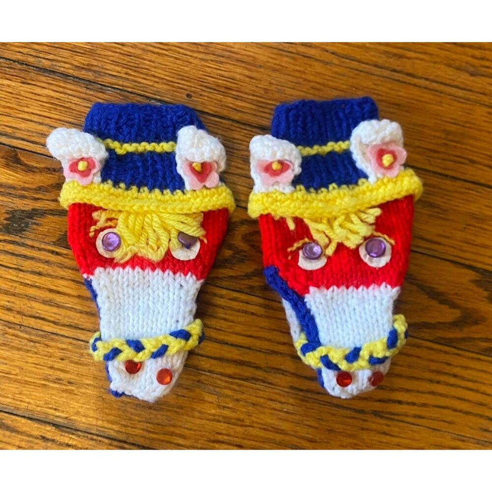 Handmade Crochet Horse Donkey Winter Beanie & Puppet Mittens Toddler Girls Boys